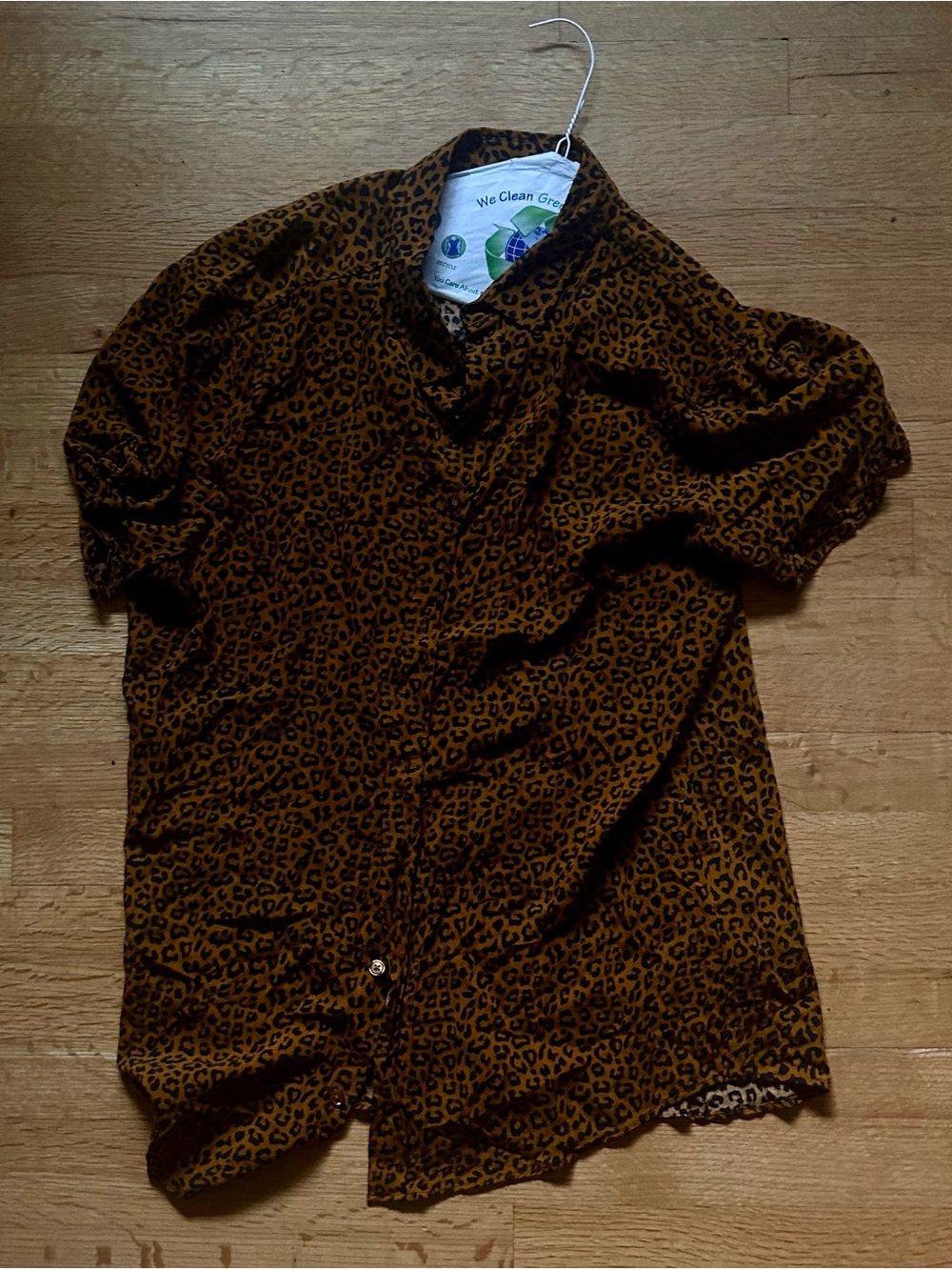 Boohoo Brown Leopard Print Short-Sleeve Button-Down Shirt